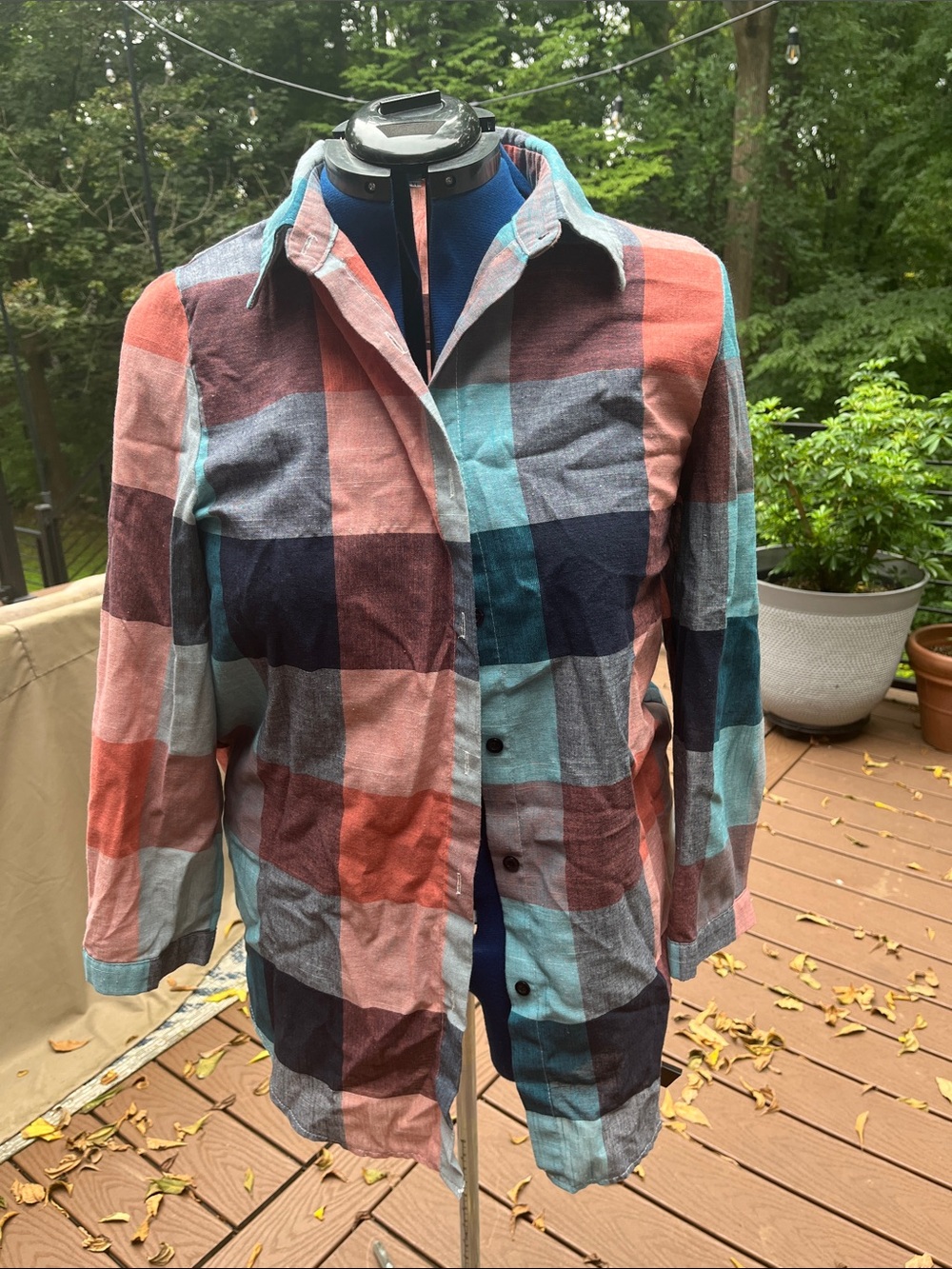 Casual Plaid Button-Front Jean Jacket - Pink & Teal